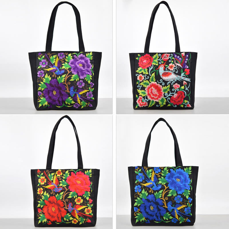 Galsang Magpie Peony Camellia Chrysanthemum Embroidery Canvas Shopping Purse Handbag Shoulder Bag - Image 20