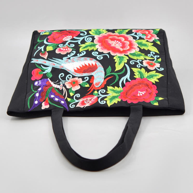 Galsang Magpie Peony Camellia Chrysanthemum Embroidery Canvas Shopping Purse Handbag Shoulder Bag - Image 3