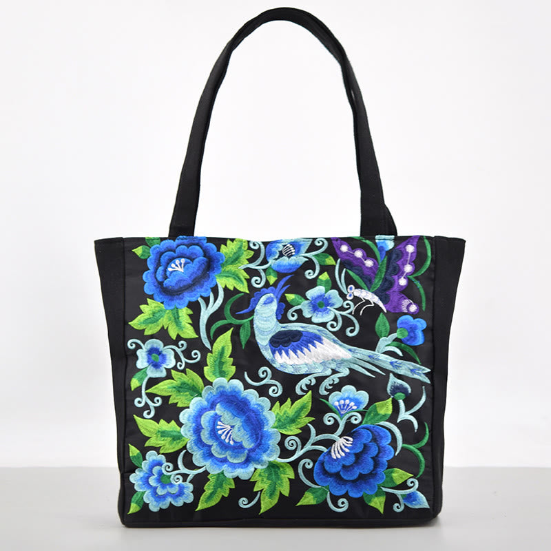 Galsang Magpie Peony Camellia Chrysanthemum Embroidery Canvas Shopping Purse Handbag Shoulder Bag - Image 8