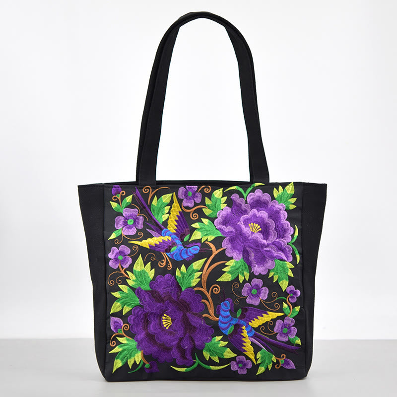 Galsang Magpie Peony Camellia Chrysanthemum Embroidery Canvas Shopping Purse Handbag Shoulder Bag - Image 14