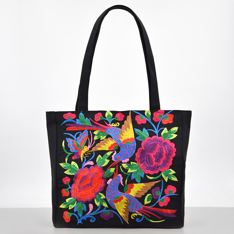 Galsang Magpie Peony Camellia Chrysanthemum Embroidery Canvas Shopping Purse Handbag Shoulder Bag - Image 16