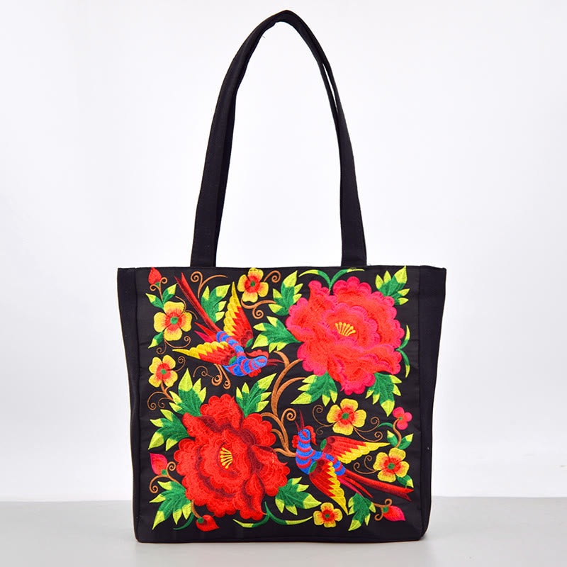Galsang Magpie Peony Camellia Chrysanthemum Embroidery Canvas Shopping Purse Handbag Shoulder Bag - Image 10