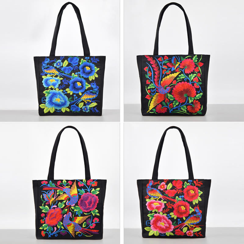 Galsang Magpie Peony Camellia Chrysanthemum Embroidery Canvas Shopping Purse Handbag Shoulder Bag - Image 19