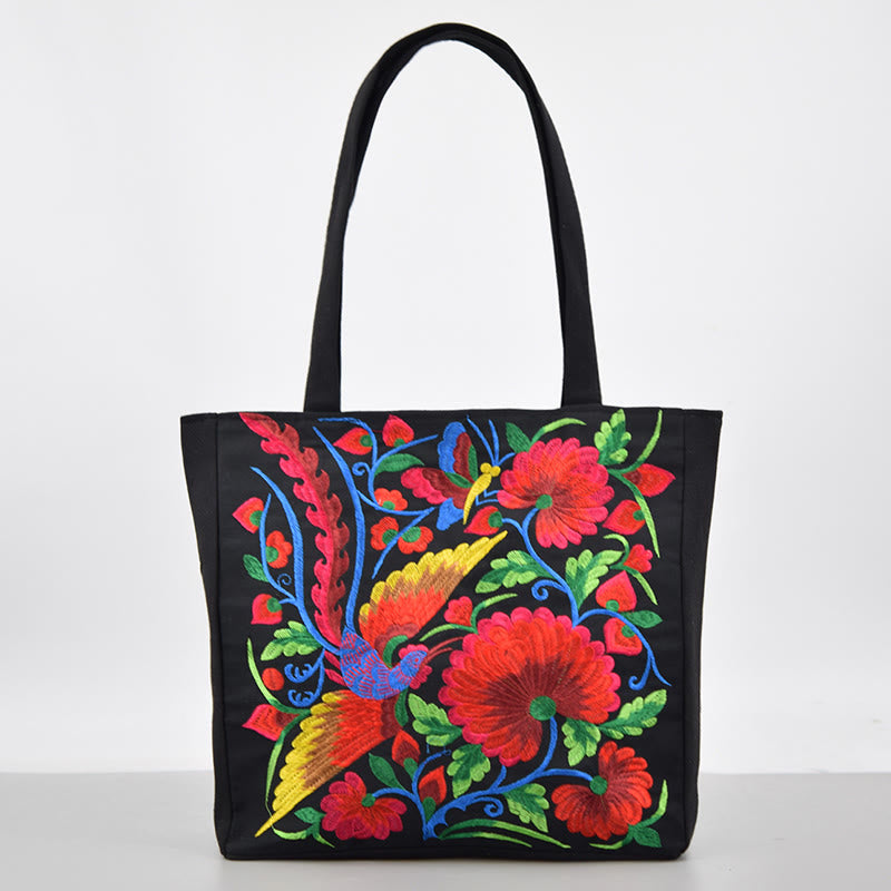 Galsang Magpie Peony Camellia Chrysanthemum Embroidery Canvas Shopping Purse Handbag Shoulder Bag - Image 18
