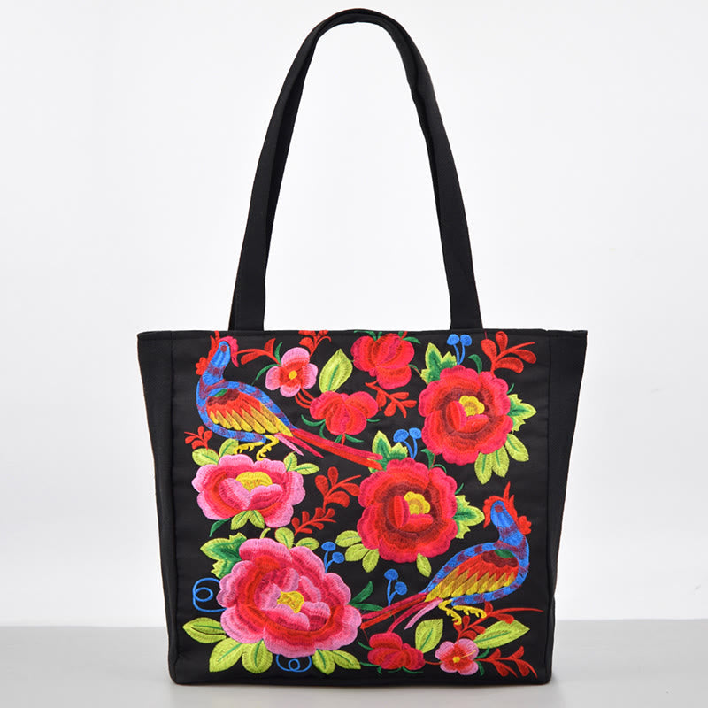 Galsang Magpie Peony Camellia Chrysanthemum Embroidery Canvas Shopping Purse Handbag Shoulder Bag - Image 17