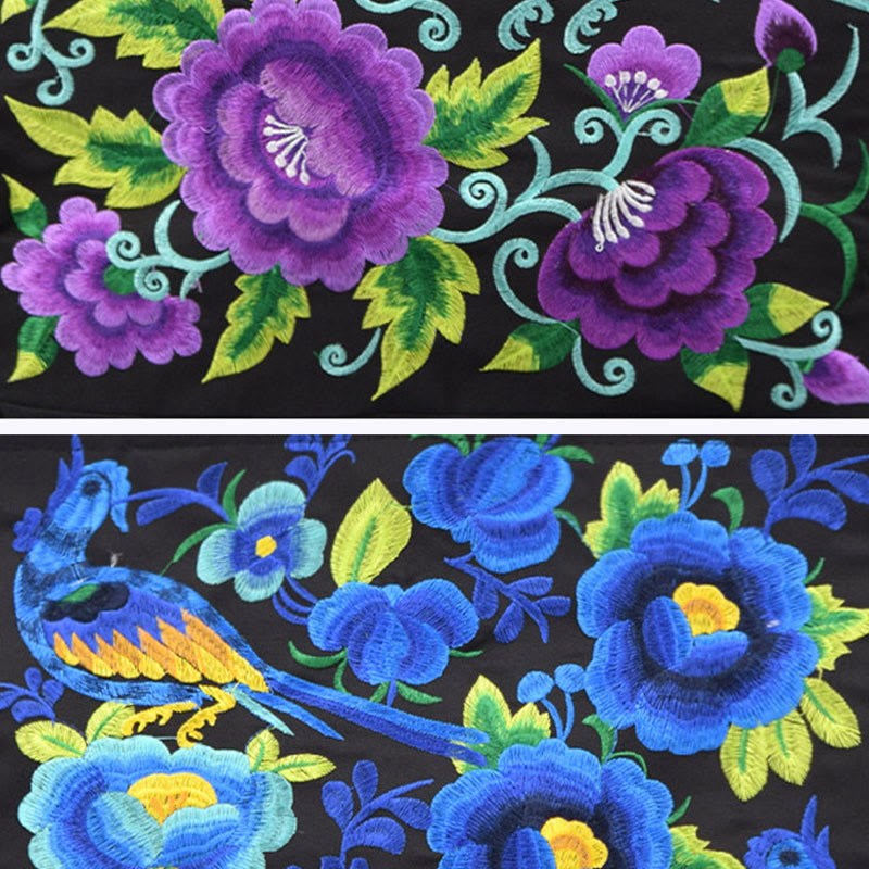 Galsang Magpie Peony Camellia Chrysanthemum Embroidery Canvas Shopping Purse Handbag Shoulder Bag - Image 15