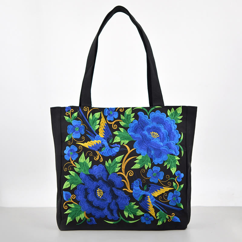 Galsang Magpie Peony Camellia Chrysanthemum Embroidery Canvas Shopping Purse Handbag Shoulder Bag - Image 13