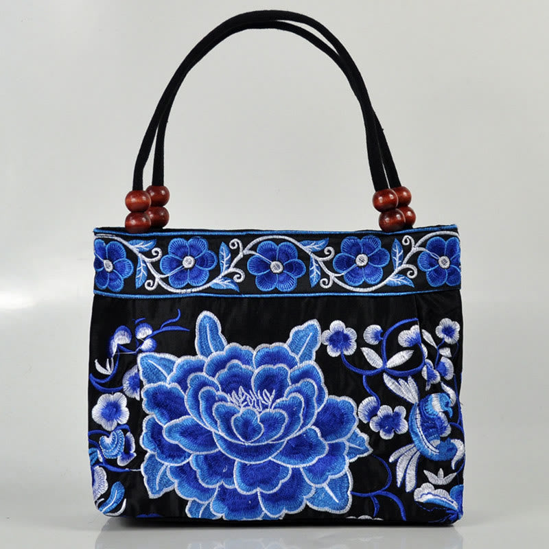 Money Tree Peony Phoenix Apple Blossom Double-Sided Embroidery Cotton Canvas Shopping Purse Handbag - Image 24