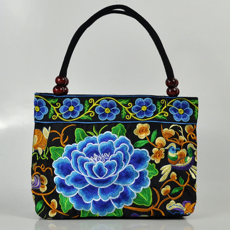 Money Tree Peony Phoenix Apple Blossom Double-Sided Embroidery Cotton Canvas Shopping Purse Handbag - Image 22
