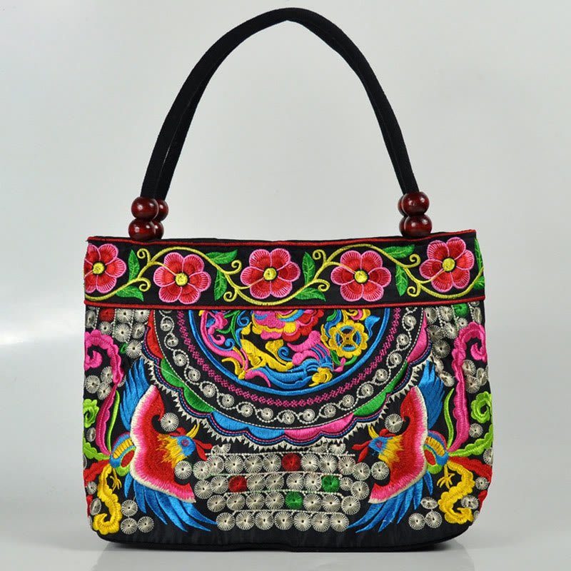 Money Tree Peony Phoenix Apple Blossom Double-Sided Embroidery Cotton Canvas Shopping Purse Handbag - Image 9