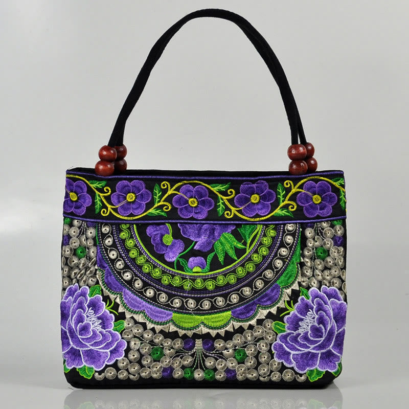 Money Tree Peony Phoenix Apple Blossom Double-Sided Embroidery Cotton Canvas Shopping Purse Handbag - Image 7