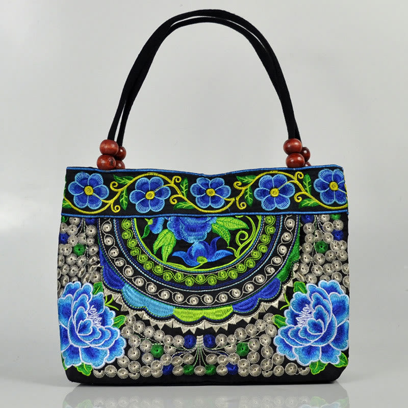 Money Tree Peony Phoenix Apple Blossom Double-Sided Embroidery Cotton Canvas Shopping Purse Handbag - Image 6
