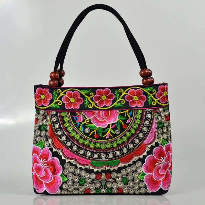 Money Tree Peony Phoenix Apple Blossom Double-Sided Embroidery Cotton Canvas Shopping Purse Handbag - Image 10