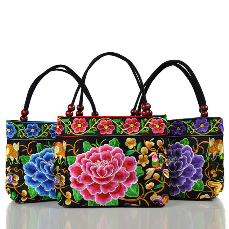 Money Tree Peony Phoenix Apple Blossom Double-Sided Embroidery Cotton Canvas Shopping Purse Handbag - Image 25