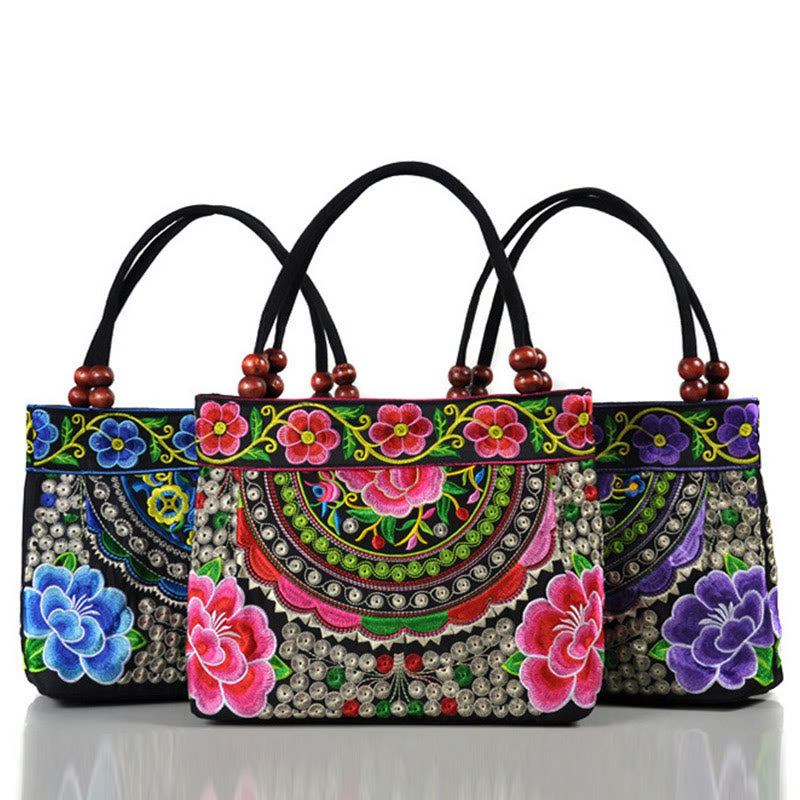 Money Tree Peony Phoenix Apple Blossom Double-Sided Embroidery Cotton Canvas Shopping Purse Handbag - Image 13