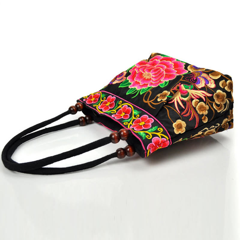 Money Tree Peony Phoenix Apple Blossom Double-Sided Embroidery Cotton Canvas Shopping Purse Handbag - Image 16