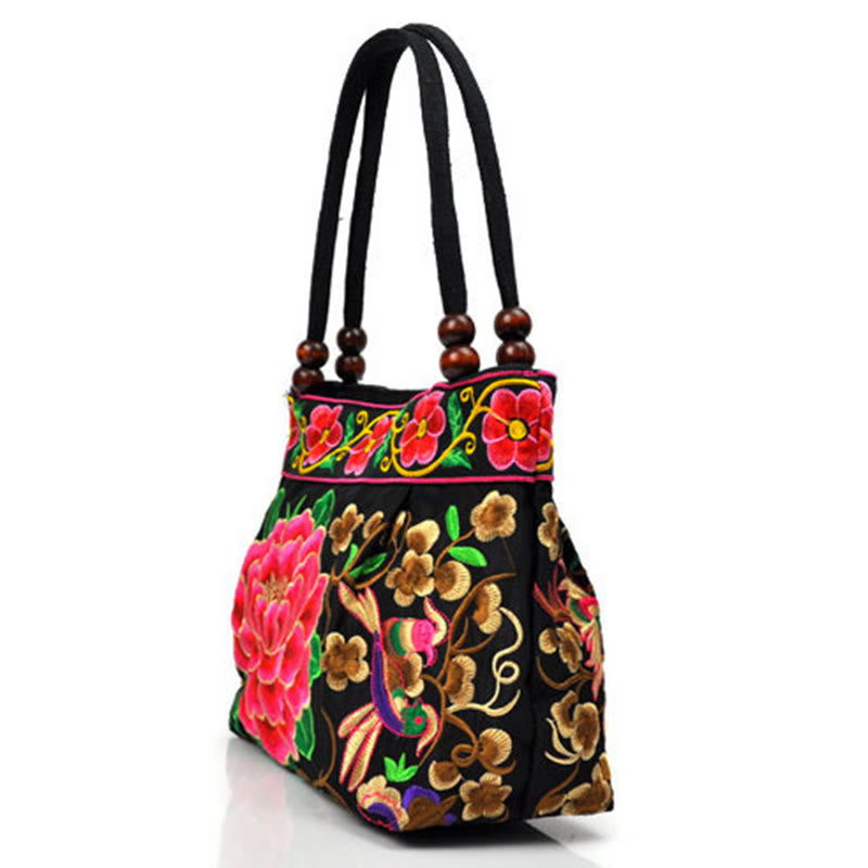 Money Tree Peony Phoenix Apple Blossom Double-Sided Embroidery Cotton Canvas Shopping Purse Handbag - Image 18