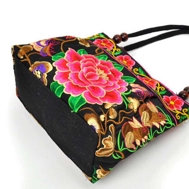 Money Tree Peony Phoenix Apple Blossom Double-Sided Embroidery Cotton Canvas Shopping Purse Handbag - Image 17