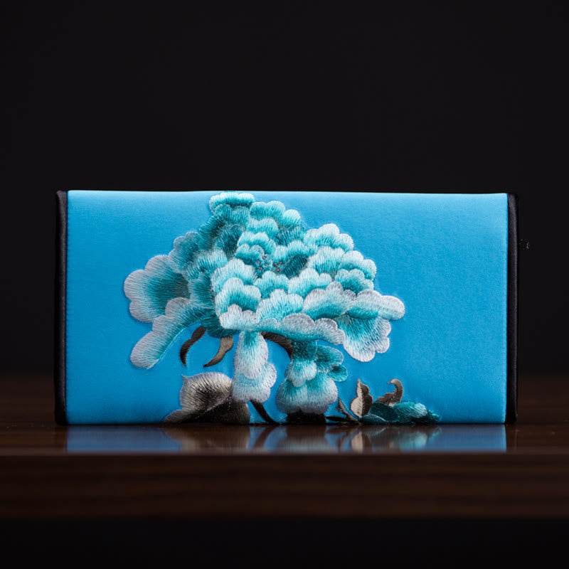 Peony Flower Su Embroidery Journey Shopping Long Purse Handbag - Image 12