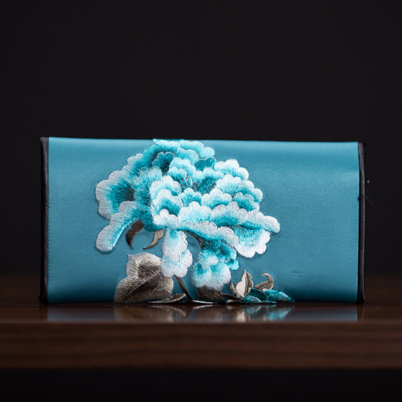 Peony Flower Su Embroidery Journey Shopping Long Purse Handbag - Image 15