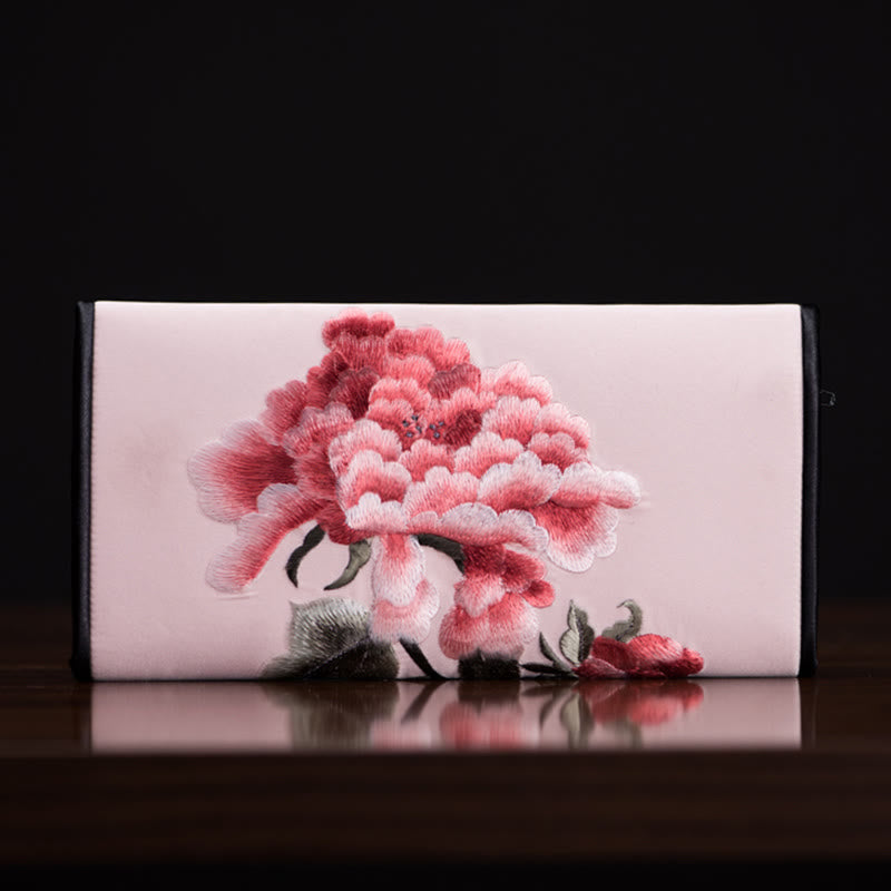 Peony Flower Su Embroidery Journey Shopping Long Purse Handbag - Image 16