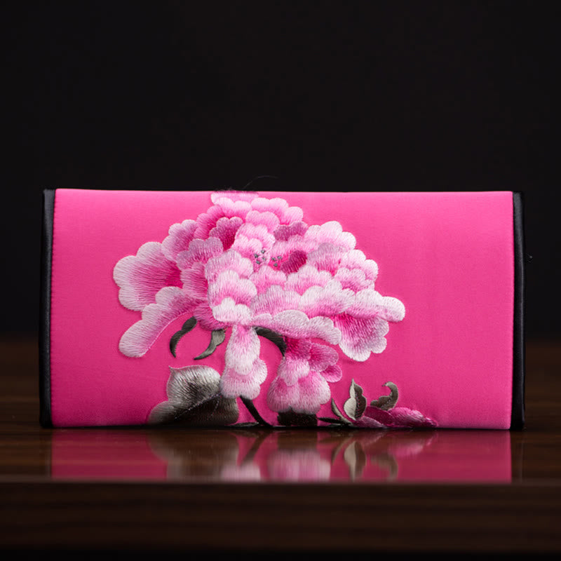 Peony Flower Su Embroidery Journey Shopping Long Purse Handbag - Image 18