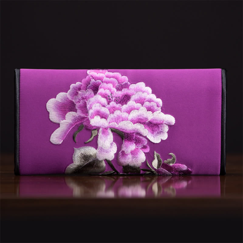 Peony Flower Su Embroidery Journey Shopping Long Purse Handbag - Image 20