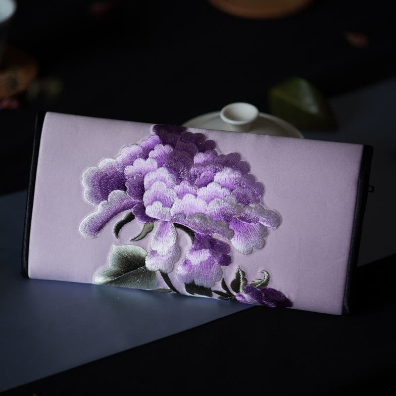 Peony Flower Su Embroidery Journey Shopping Long Purse Handbag - Image 23