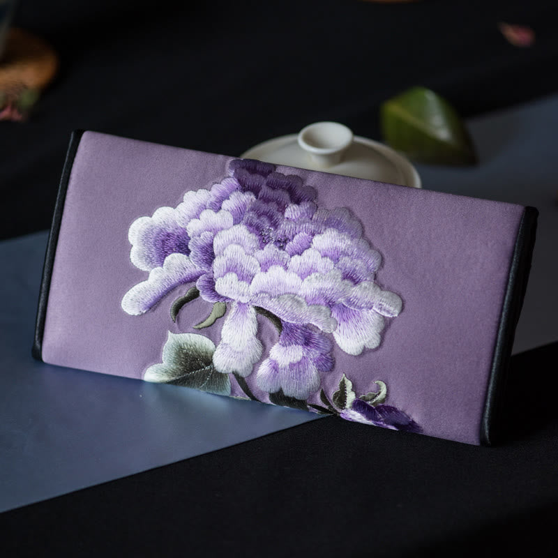 Peony Flower Su Embroidery Journey Shopping Long Purse Handbag - Image 24