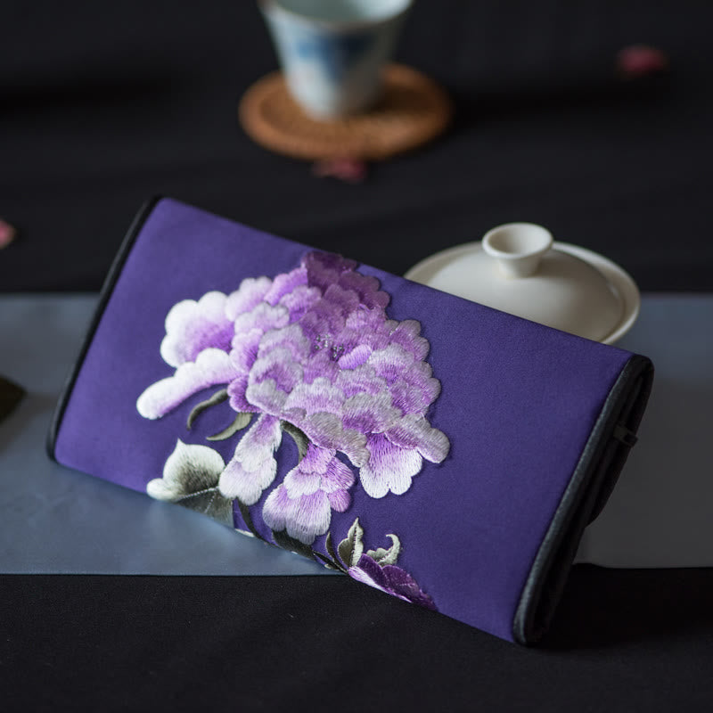 Peony Flower Su Embroidery Journey Shopping Long Purse Handbag - Image 26