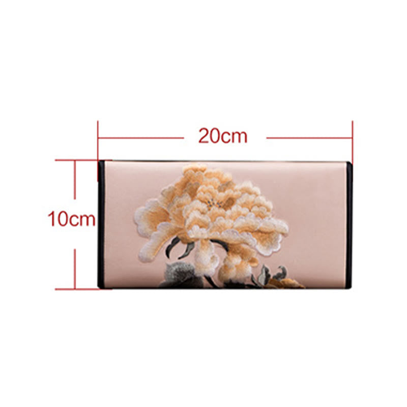 Peony Flower Su Embroidery Journey Shopping Long Purse Handbag - Image 11
