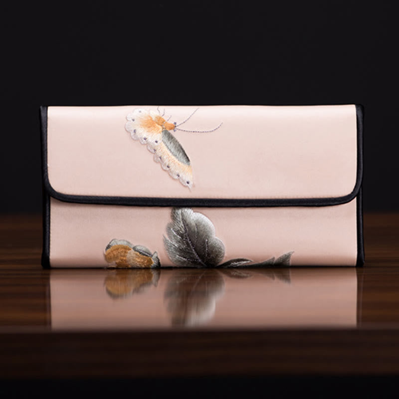 Peony Flower Su Embroidery Journey Shopping Long Purse Handbag - Image 5