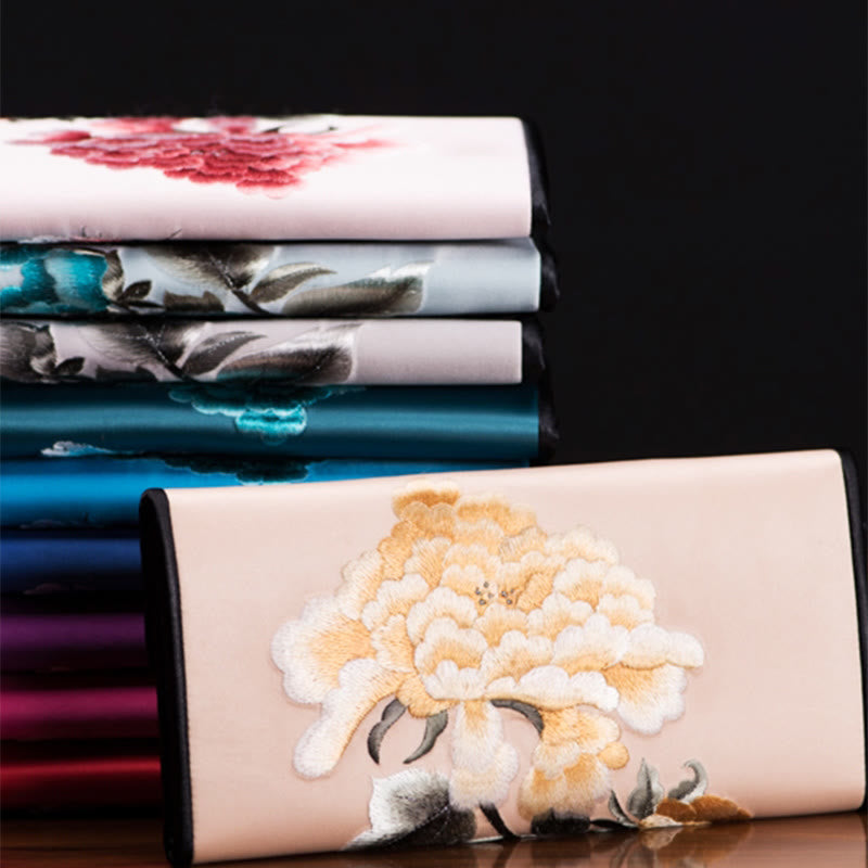 Peony Flower Su Embroidery Journey Shopping Long Purse Handbag - Image 7