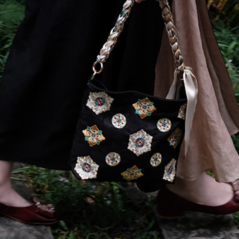 Satin Su Embroidery Journey Shopping Shoulder Bag Handbag Crossbody Bag - Image 16