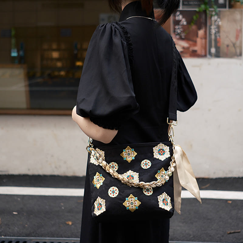 Satin Su Embroidery Journey Shopping Shoulder Bag Handbag Crossbody Bag - Image 13