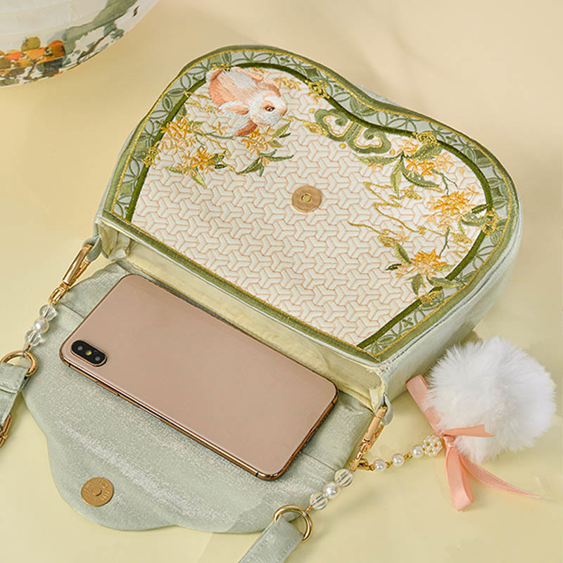 Osmanthus Rabbit Embroidery Pearl Chain Furball Tassel Shoulder Bag Crossbody Bag - Image 6