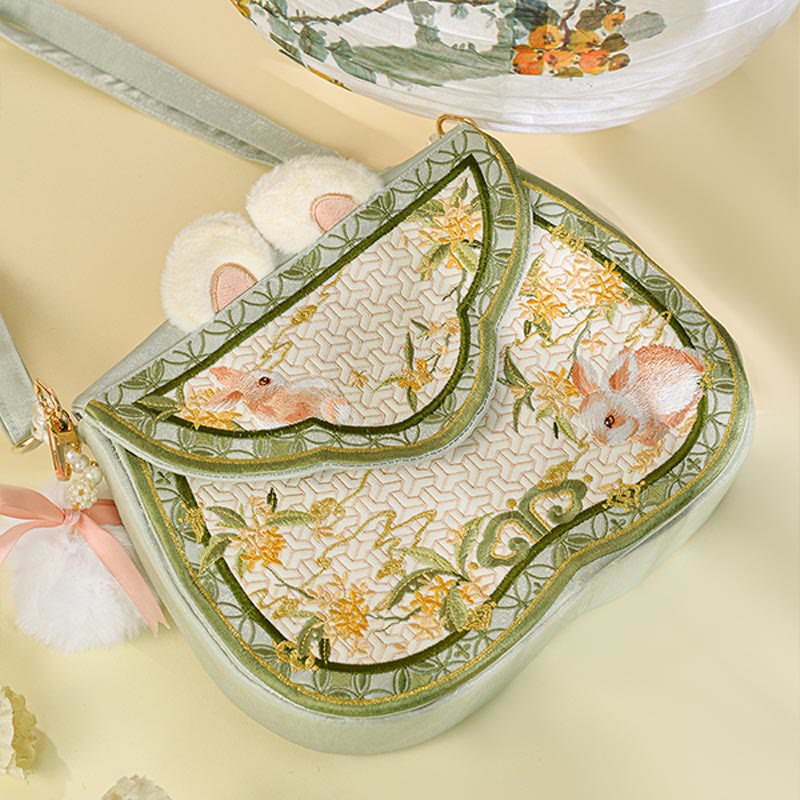 Osmanthus Rabbit Embroidery Pearl Chain Furball Tassel Shoulder Bag Crossbody Bag - Image 4