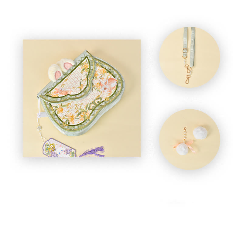 Osmanthus Rabbit Embroidery Pearl Chain Furball Tassel Shoulder Bag Crossbody Bag - Image 8