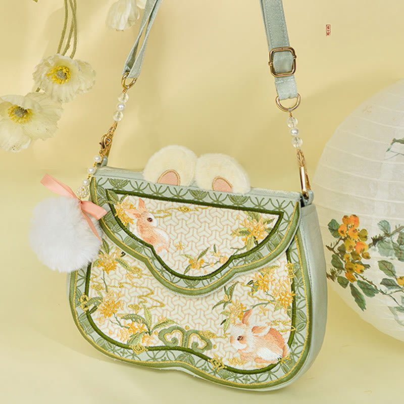Osmanthus Rabbit Embroidery Pearl Chain Furball Tassel Shoulder Bag Crossbody Bag - Image 2