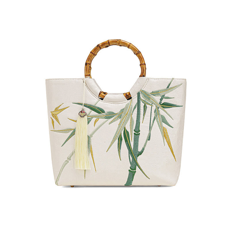 Embroidery Bamboo Handle Tassel Handbags - Image 14