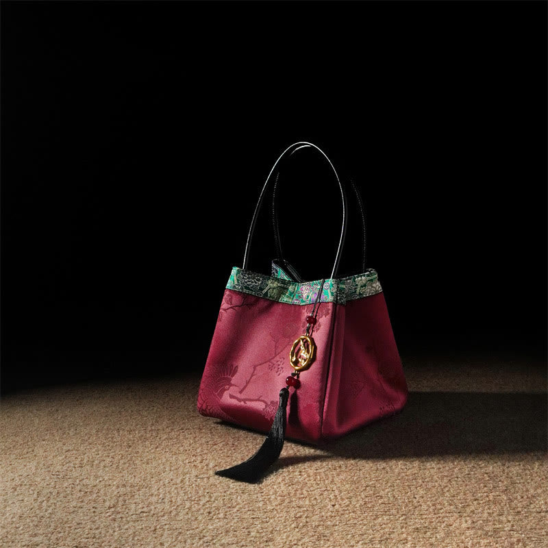 Plum Flower Bamboo Branches Embroidery Tassel Xiangyunsha Silk Shoulder Bag Hangbags - Image 23