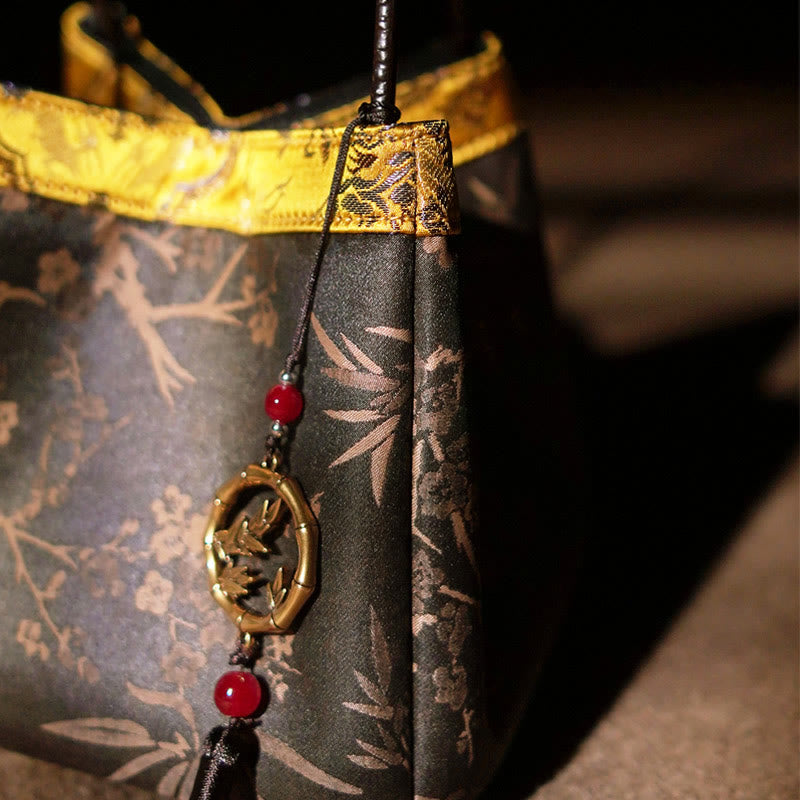 Plum Flower Bamboo Branches Embroidery Tassel Xiangyunsha Silk Shoulder Bag Hangbags - Image 9