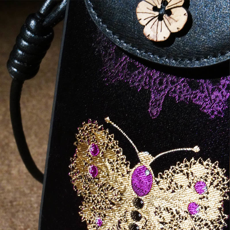 Retro Flower Butterfly Leaves Branches Song Brocade Shoulder Bag Hangbags - Image 8