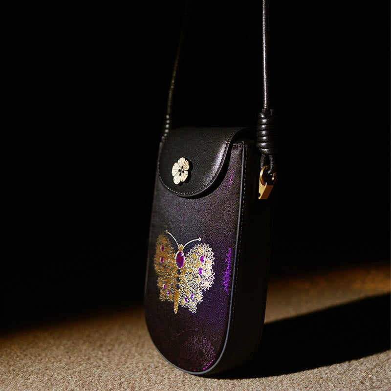 Retro Flower Butterfly Leaves Branches Song Brocade Shoulder Bag Hangbags - Image 5