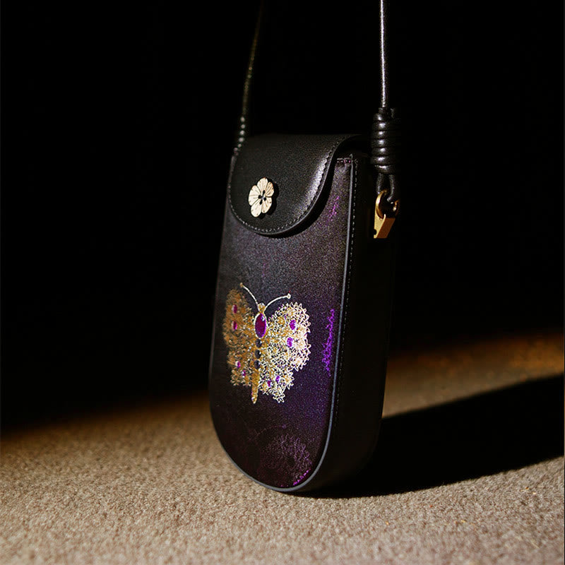 Retro Flower Butterfly Leaves Branches Song Brocade Shoulder Bag Hangbags - Image 4