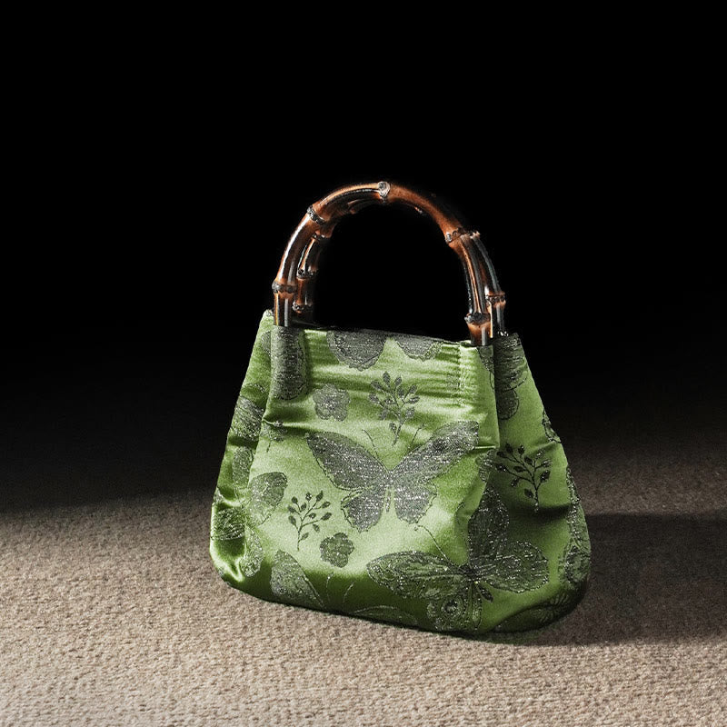 Jacquard Flowers Butterfly Bamboo Handle Metal Chain Crossbody Bag Hangbags - Image 6