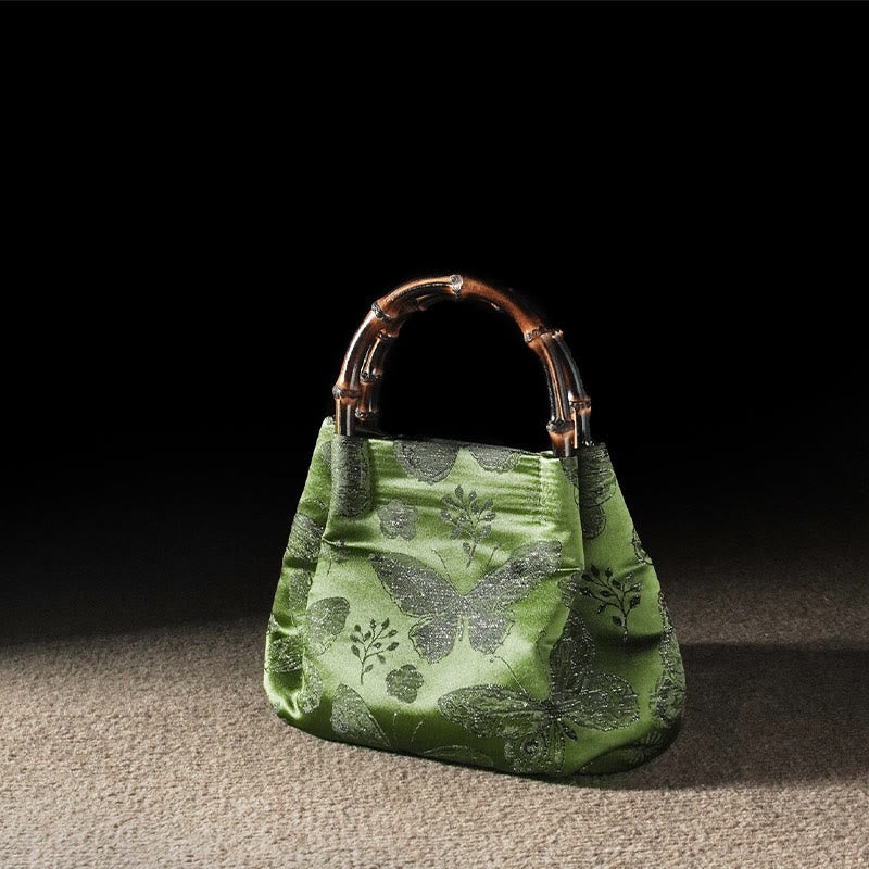Jacquard Flowers Butterfly Bamboo Handle Metal Chain Crossbody Bag Hangbags - Image 5