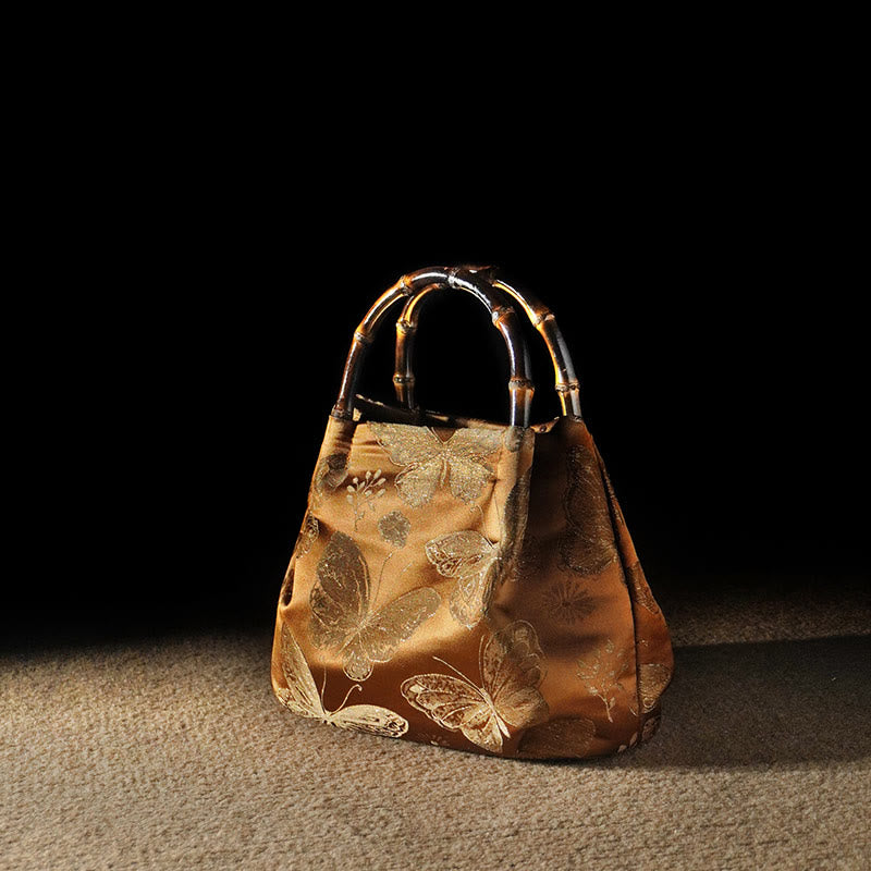 Jacquard Flowers Butterfly Bamboo Handle Metal Chain Crossbody Bag Hangbags - Image 13