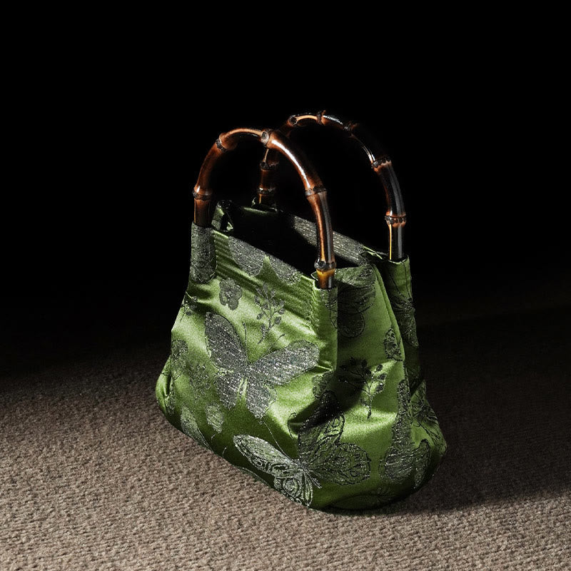 Jacquard Flowers Butterfly Bamboo Handle Metal Chain Crossbody Bag Hangbags - Image 7