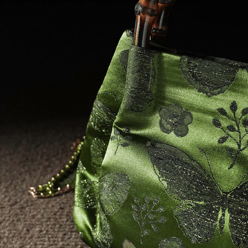 Jacquard Flowers Butterfly Bamboo Handle Metal Chain Crossbody Bag Hangbags - Image 9